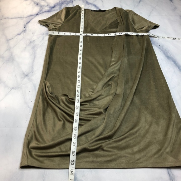 Zara Draped Front Olive Green Faux Suede Dress - Picture 3 of 7